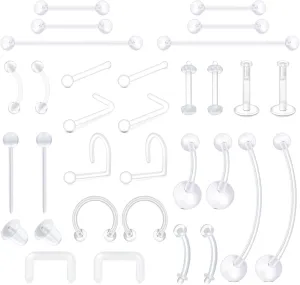 AVYRING Mix Set Clear Piercing Jewelry Septum Retainer Nose Studs lip Tongue Ear Clear Nose Rings for Work Nipple Rings Horseshoe Cartilage Rook Daith Earrings Plastic Industrial Piercing Retainers