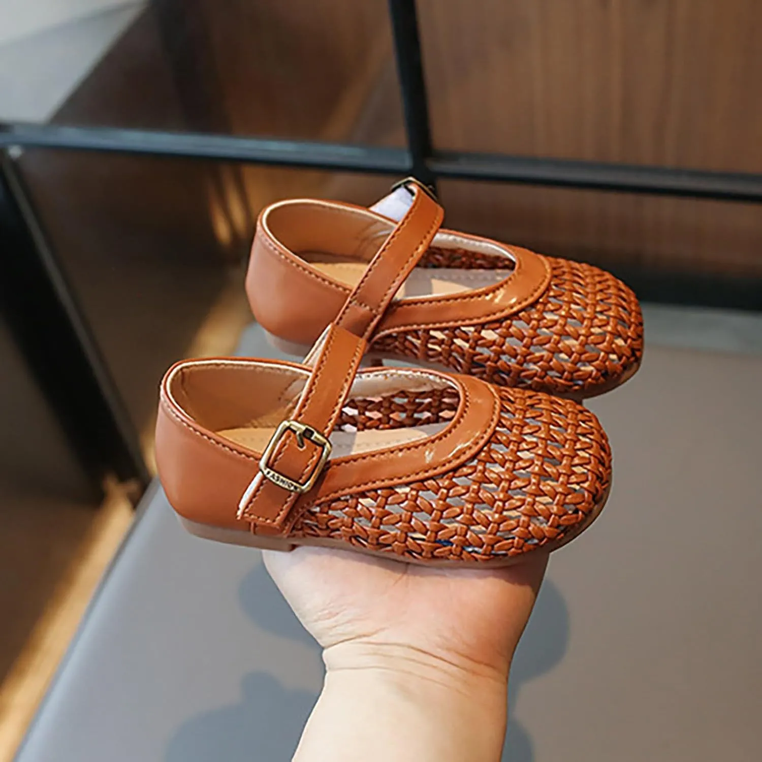 Baby Girls Leather Hollow Sandals High Heel Soft Non Slip Breathable Ankle Sandals Infant Newborn Adjusted Strap Shoes