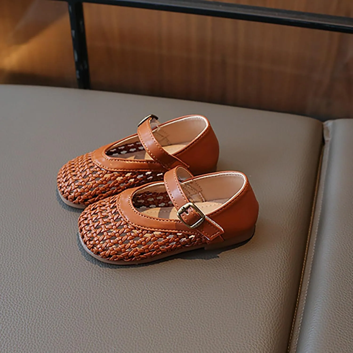Baby Girls Leather Hollow Sandals High Heel Soft Non Slip Breathable Ankle Sandals Infant Newborn Adjusted Strap Shoes