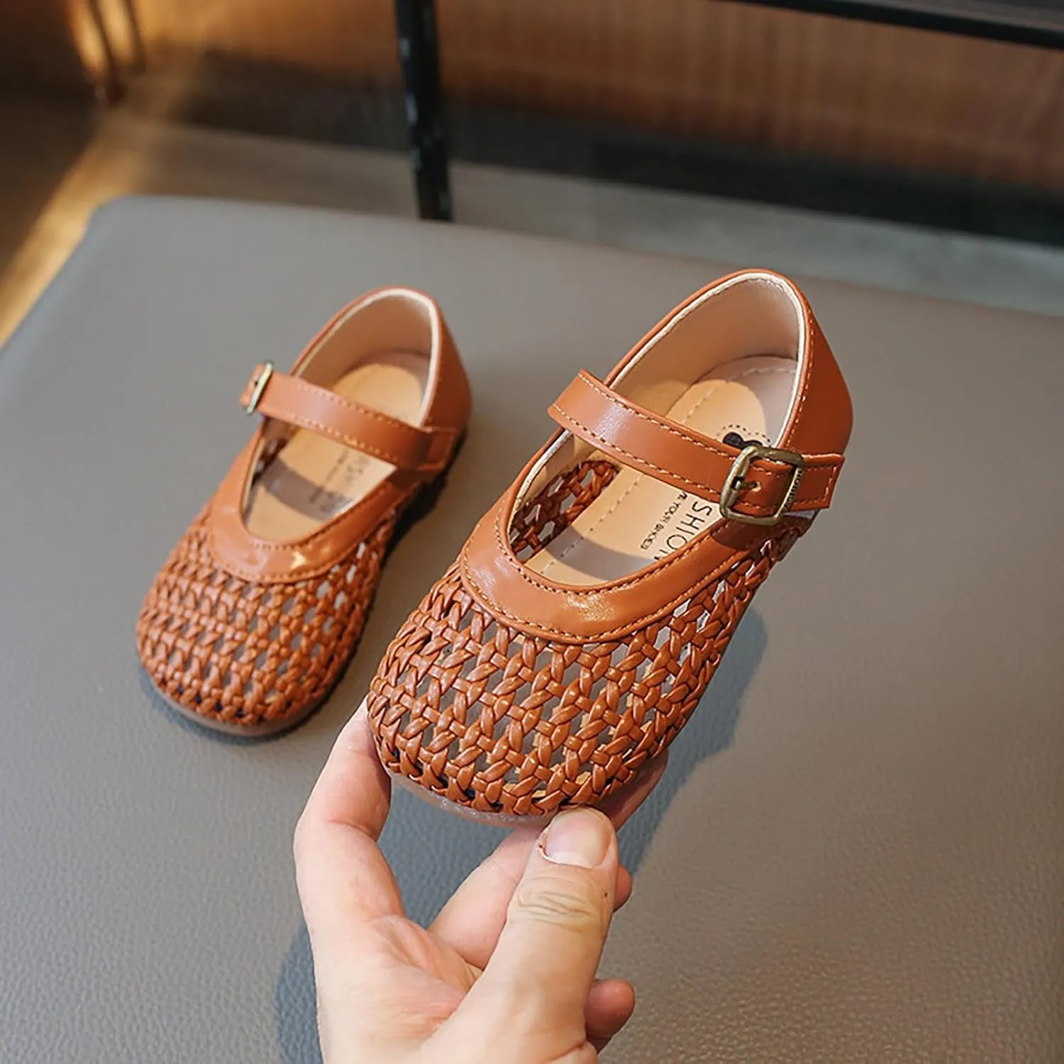 Baby Girls Leather Hollow Sandals High Heel Soft Non Slip Breathable Ankle Sandals Infant Newborn Adjusted Strap Shoes