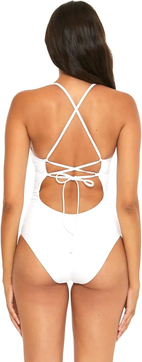 BECCA Women's Layla One Piece Swimsuit, Plunge Neck, Bathing Suits