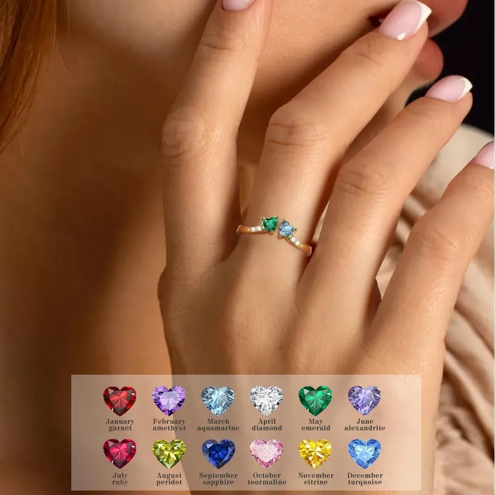 Birthstone Rings for Women Teen Girl Gifts Stacking Gold Rings Non Tarnish 2 Love Heart Birthstone Promise Wedding Mothers Day Anniversary Birthday Gift Jewelry