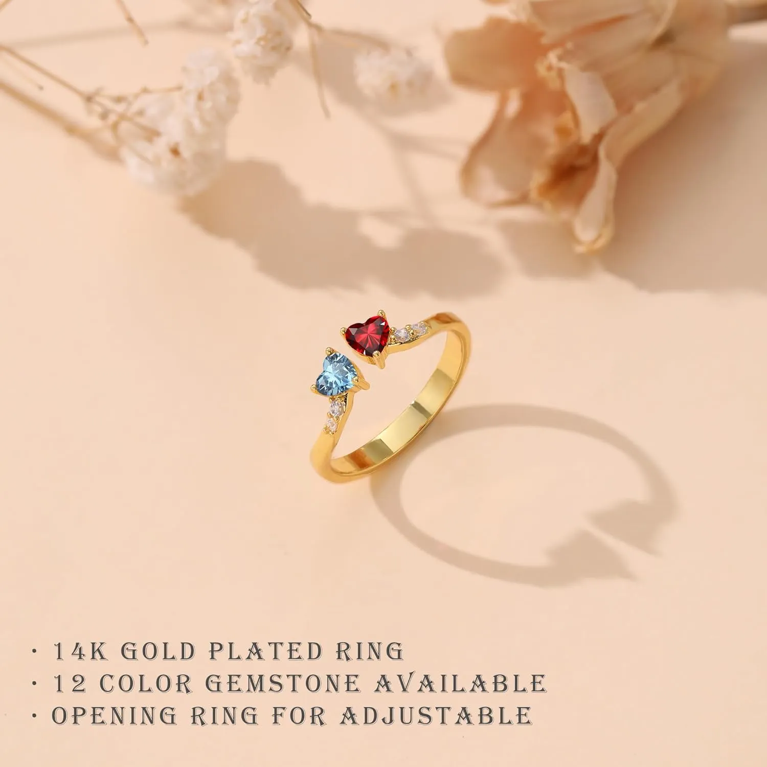 Birthstone Rings for Women Teen Girl Gifts Stacking Gold Rings Non Tarnish 2 Love Heart Birthstone Promise Wedding Mothers Day Anniversary Birthday Gift Jewelry