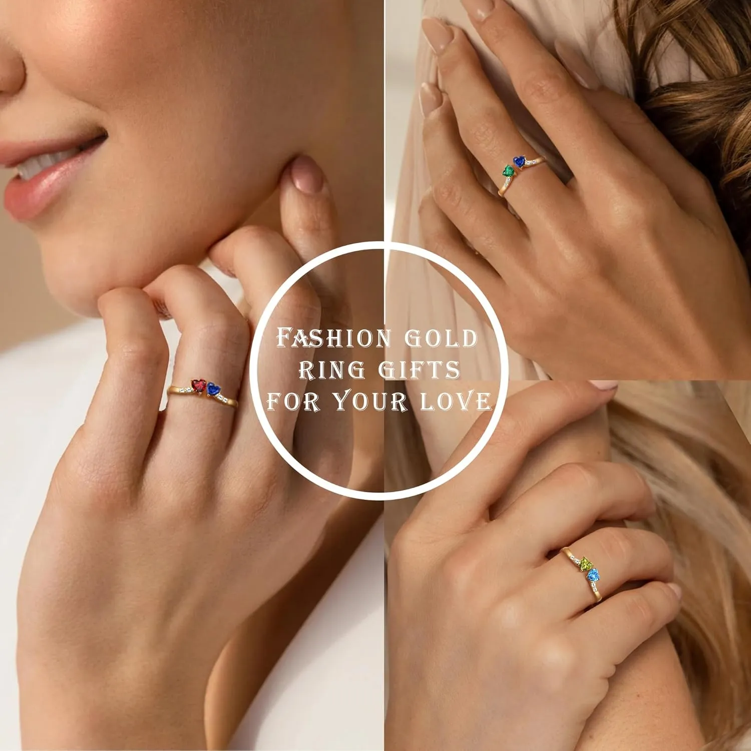 Birthstone Rings for Women Teen Girl Gifts Stacking Gold Rings Non Tarnish 2 Love Heart Birthstone Promise Wedding Mothers Day Anniversary Birthday Gift Jewelry