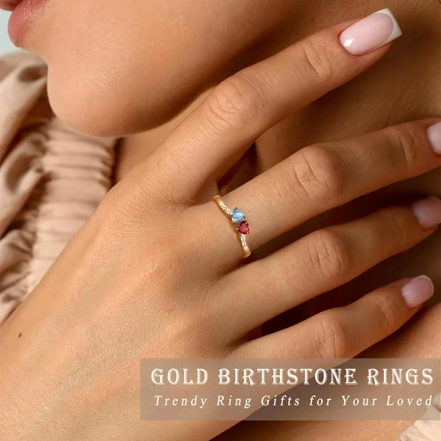 Birthstone Rings for Women Teen Girl Gifts Stacking Gold Rings Non Tarnish 2 Love Heart Birthstone Promise Wedding Mothers Day Anniversary Birthday Gift Jewelry