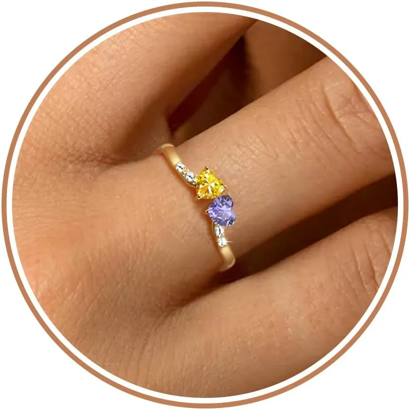 Birthstone Rings for Women Teen Girl Gifts Stacking Gold Rings Non Tarnish 2 Love Heart Birthstone Promise Wedding Mothers Day Anniversary Birthday Gift Jewelry
