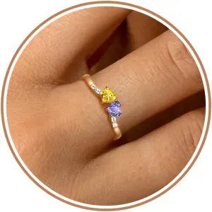 Birthstone Rings for Women Teen Girl Gifts Stacking Gold Rings Non Tarnish 2 Love Heart Birthstone Promise Wedding Mothers Day Anniversary Birthday Gift Jewelry