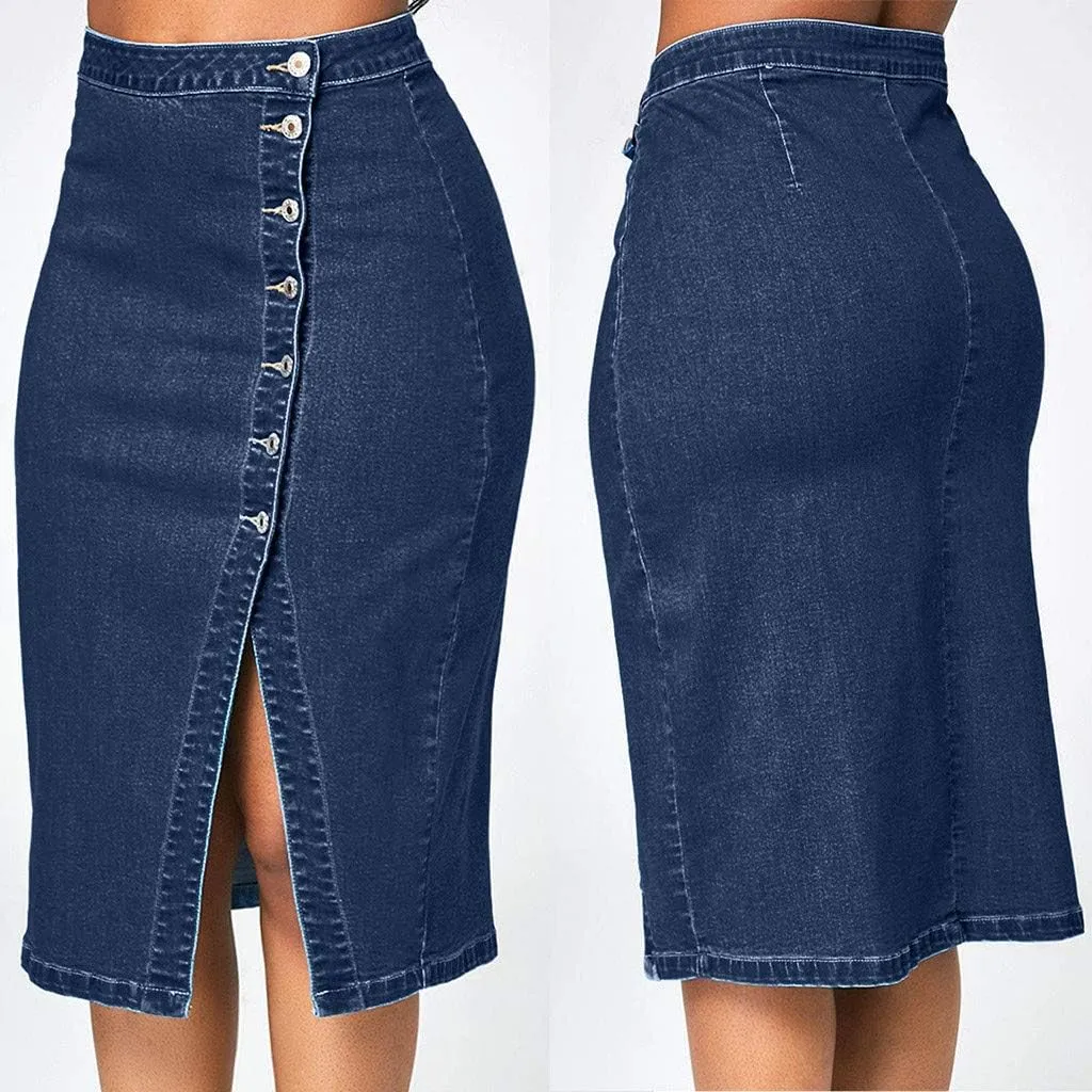 Black Slirt Women Fashion Denim Pencil Skirt High Waisted Blow Knee Blue Jeans Skirts Faldas De Mujer Elegantes