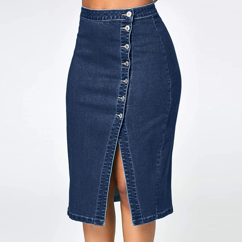Black Slirt Women Fashion Denim Pencil Skirt High Waisted Blow Knee Blue Jeans Skirts Faldas De Mujer Elegantes