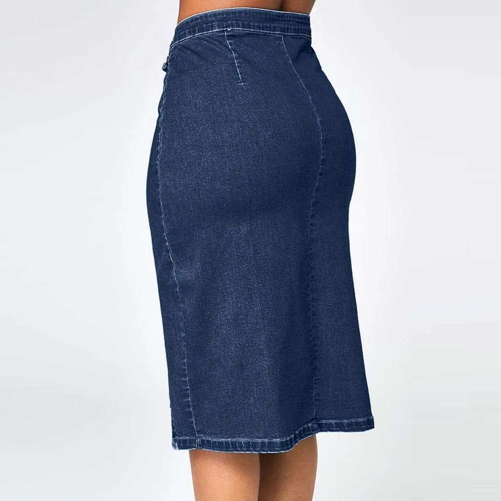 Black Slirt Women Fashion Denim Pencil Skirt High Waisted Blow Knee Blue Jeans Skirts Faldas De Mujer Elegantes
