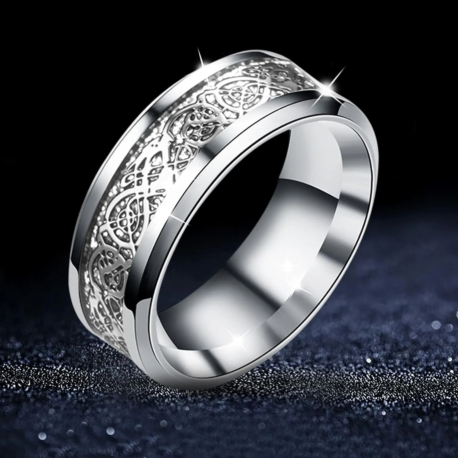 Black Titanium Stainless Steel Ring for Women,Classical Couple Wedding Engagement Band Ring Valentine's Day Jewelry Gift