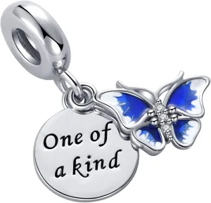 Blue Butterfly Pink Butterflies Charm fits Pandora Charm Bracelet One of a Kind Engraved Pendant Unique Jewelry for Anniversary Birthday