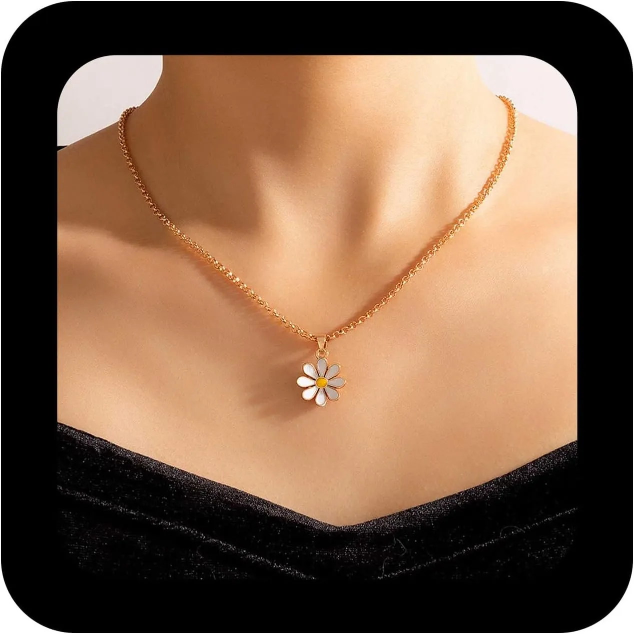 Bohemia Daisy Flower Necklace Choker Daisy Pendant Necklace Gold Flowers Choker Necklaces Minimalist Flowers Charm Necklaces Jewelry for Women