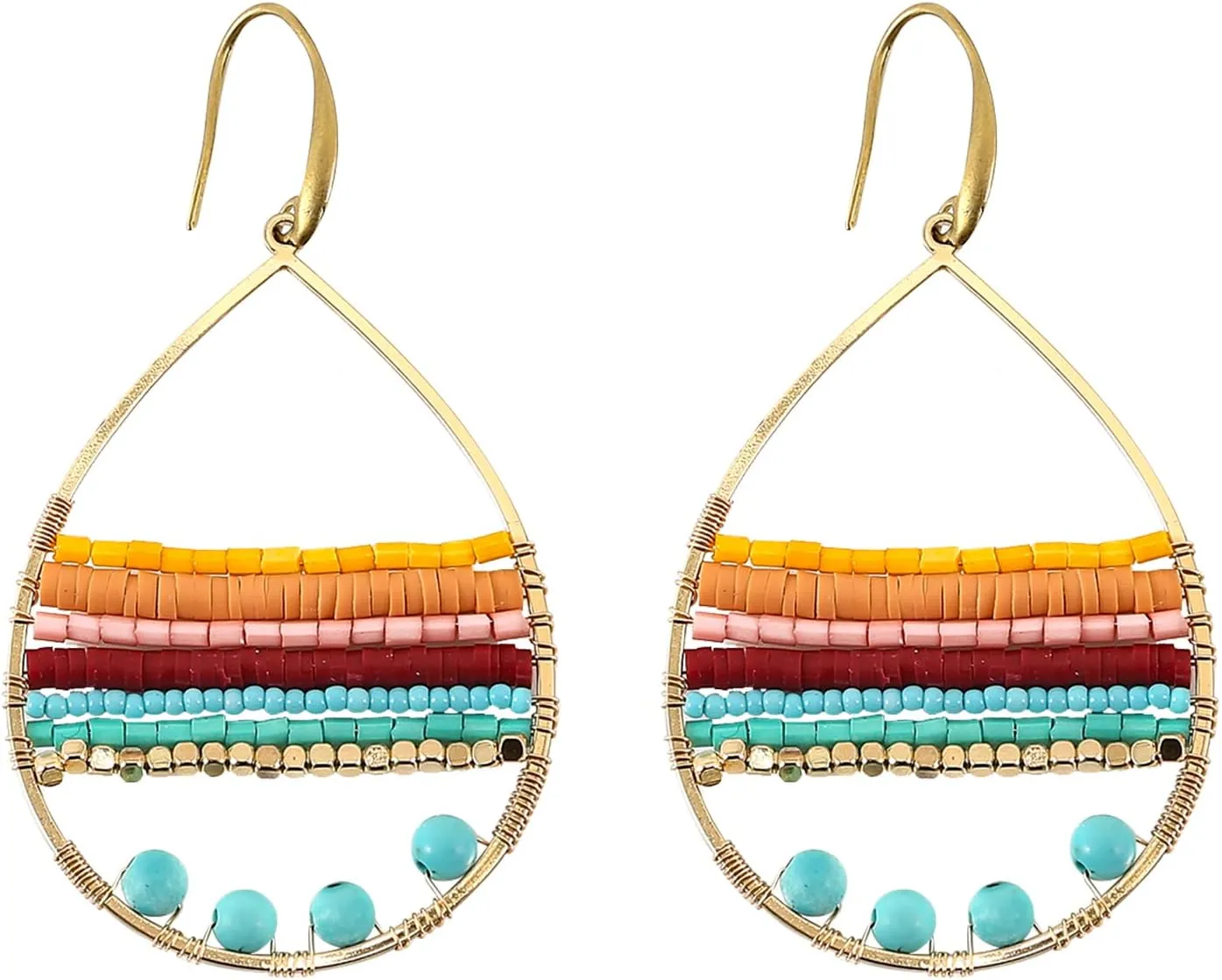 Boho Earrings for Women, Boho Beaded Earrings for Women, Corlorful Glass Bead Teardrop Earrings, Bohemian Dangle Earrings Summer Earrings Beach Earrings, Bohemian Turquoise Jewelry for Women