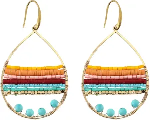Boho Earrings for Women, Boho Beaded Earrings for Women, Corlorful Glass Bead Teardrop Earrings, Bohemian Dangle Earrings Summer Earrings Beach Earrings, Bohemian Turquoise Jewelry for Women