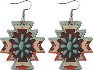 Boho Earrings for Women Western Dangle Earrings Vintage Pattern Hook Earrings Wood Earrings Jewelry Gifts