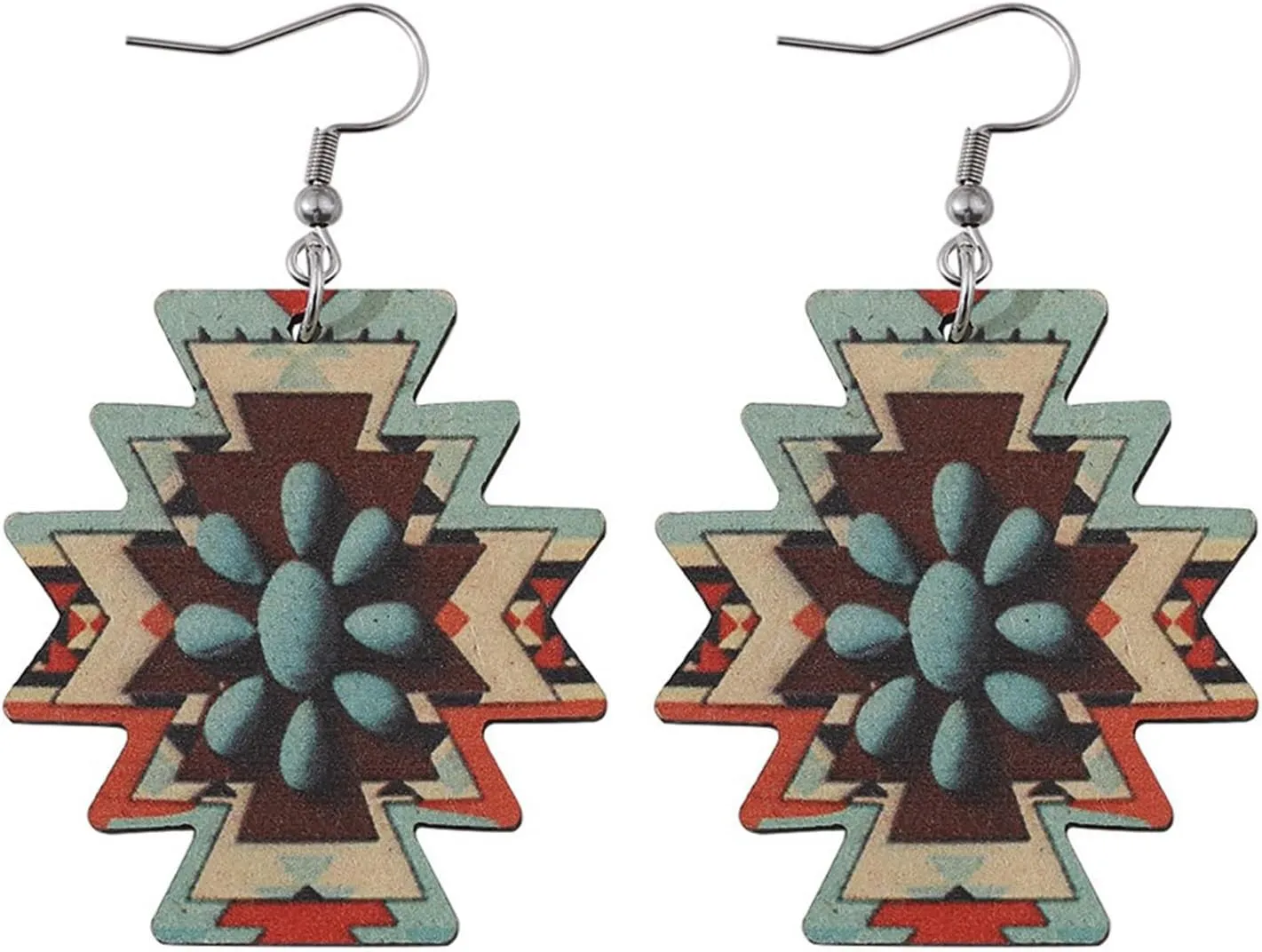 Boho Earrings for Women Western Dangle Earrings Vintage Pattern Hook Earrings Wood Earrings Jewelry Gifts