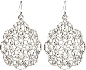 Boho Filigree Hollow Out Geometric Dangle Drop Earrings for Women Bohemian Vintage Multicolor Metallic Cutout Metal Flower Ploral Large Earrings for Wedding Bride Prom Party Birthday Ethnic Style Jewelry Gifts