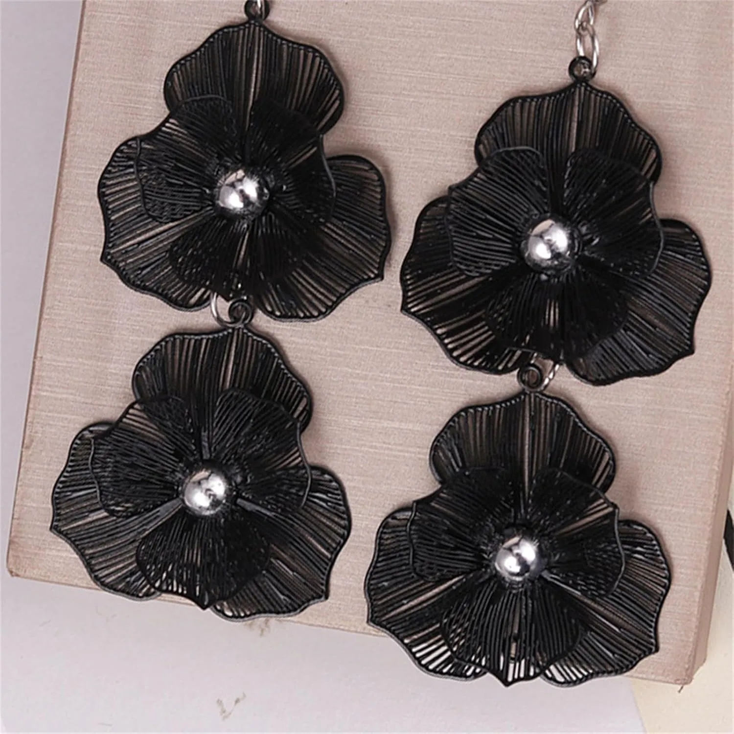 Boho Large Double Flower Earring for Women Handmade Matte Flower Earrings Bohemian Statement Earring Exaggerated Vintage Layered Floral Petal Drop Earrings Boho Summer Beach Jewelry