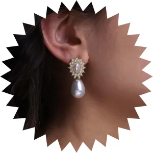 Boho Pearl Teardrop Earrings gold Pearl Stud Earrings Elongated Pearl Earrings White Pearl Dangle Earrings Pearl Waterdrop Earrings Jewelry for Women