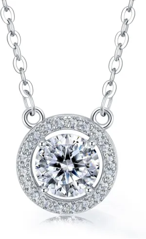 Brilliant Round Moissanite Necklace for Women 18K White Gold Plated Jewelry for Mother Love Friend Mothers Day Birthday Gift for Her 18inch