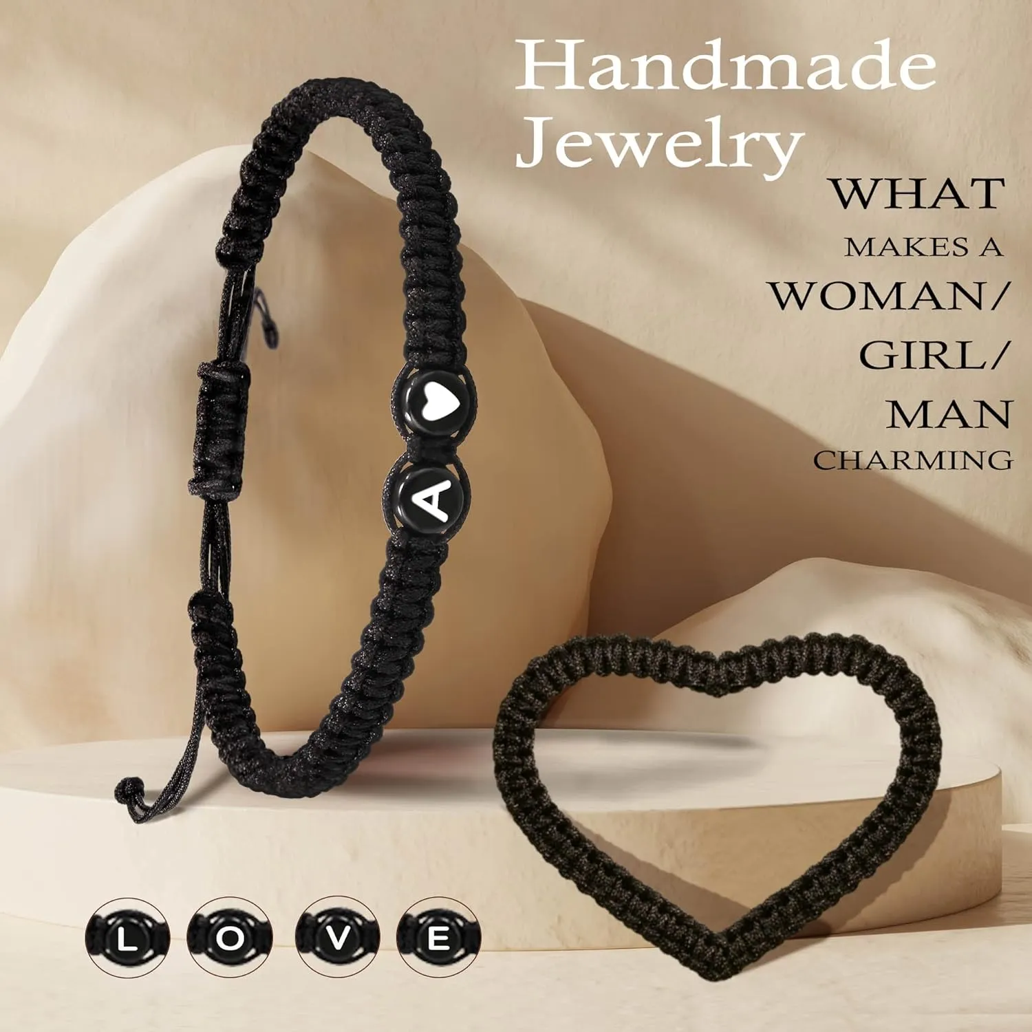 Btysun Initial Bracelets for Women Teen Gifts Trendy Stuff Best Friend Birthday Gifts Graduation Adjustable Letter A-Z Braided Bracelets Heart Link Sister Daughter Mother's Day Mom Female Christmas Jewelry
