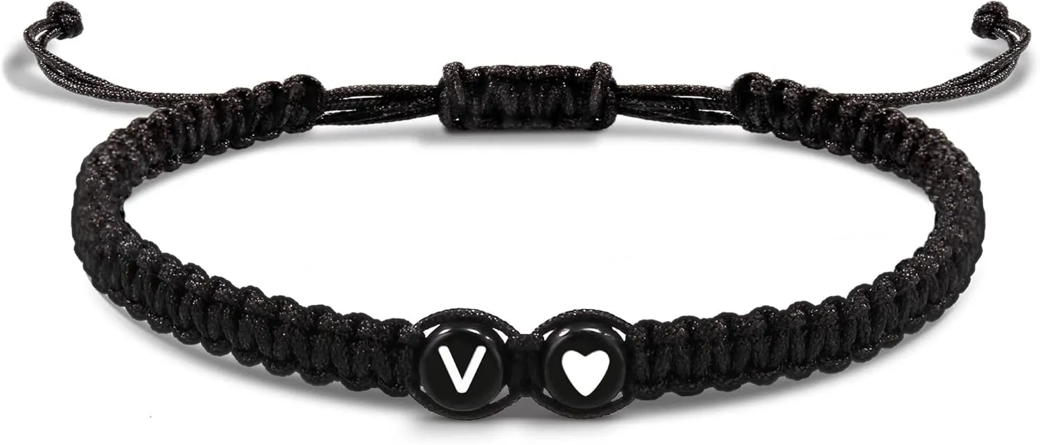 Btysun Initial Bracelets for Women Teen Gifts Trendy Stuff Best Friend Birthday Gifts Graduation Adjustable Letter A-Z Braided Bracelets Heart Link Sister Daughter Mother's Day Mom Female Christmas Jewelry