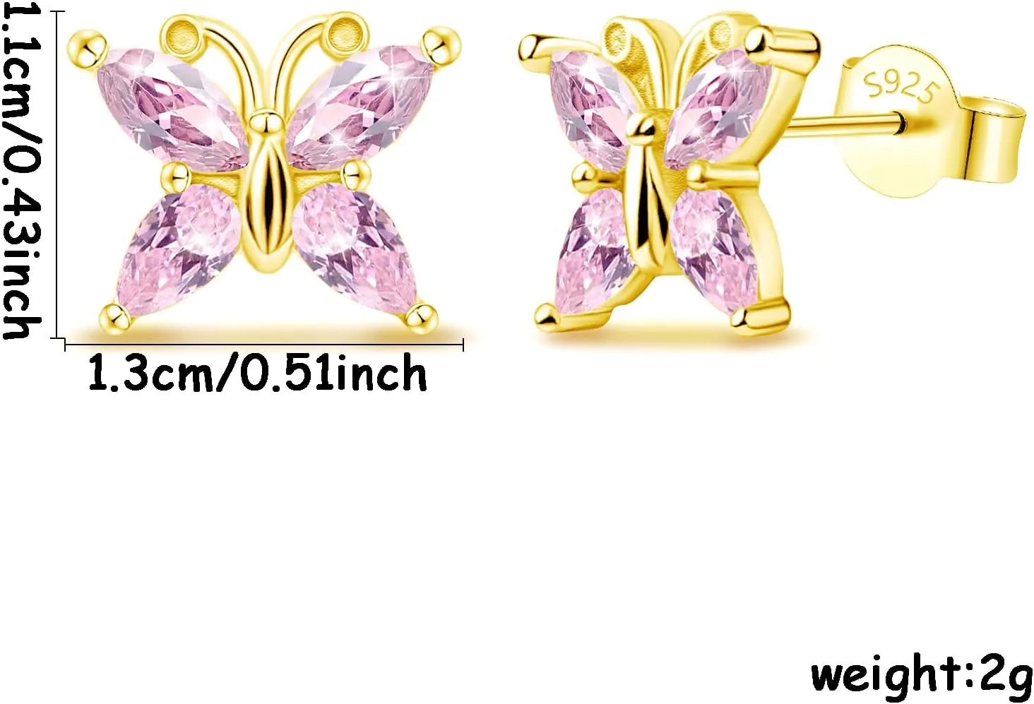 Butterfly Earrings for Girls Trendy - 14k White Gold Plated Hypoallergenic Earrings Gold dainty Earrings Silver Cartilage Earrings Birthstone Stud Earrings Post Gifts for Women Teens