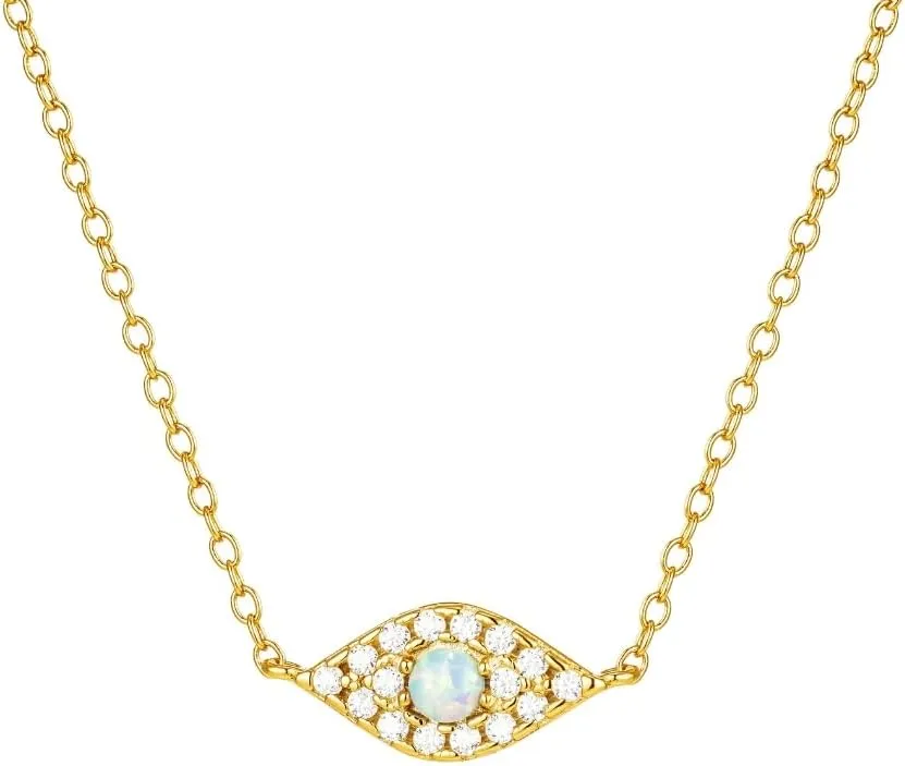 CAITLYNMINIMALIST Dainty 18K Gold Sterling Silver Opal Diamond Dainty Charm Necklace Gift for Her