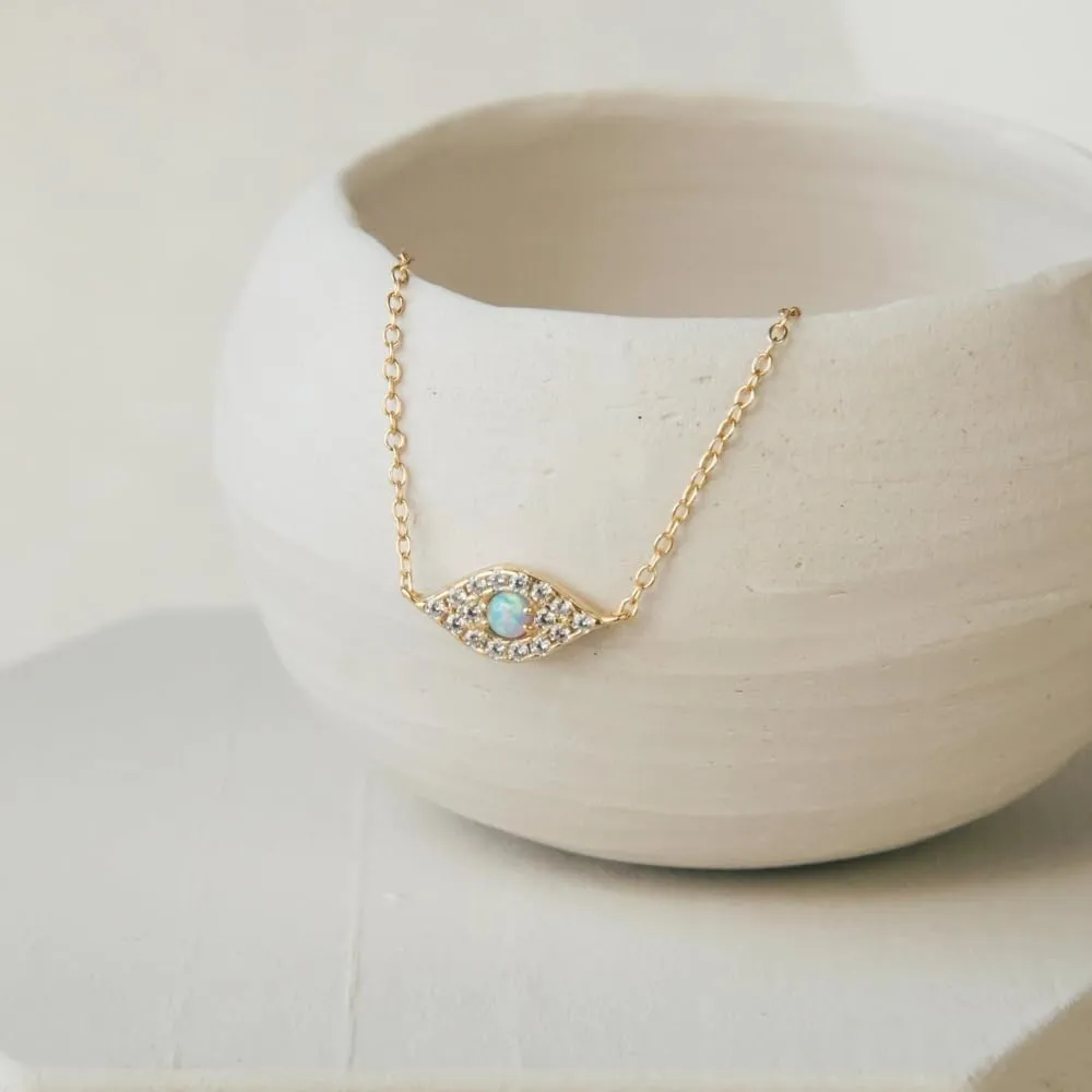 CAITLYNMINIMALIST Dainty 18K Gold Sterling Silver Opal Diamond Dainty Charm Necklace Gift for Her