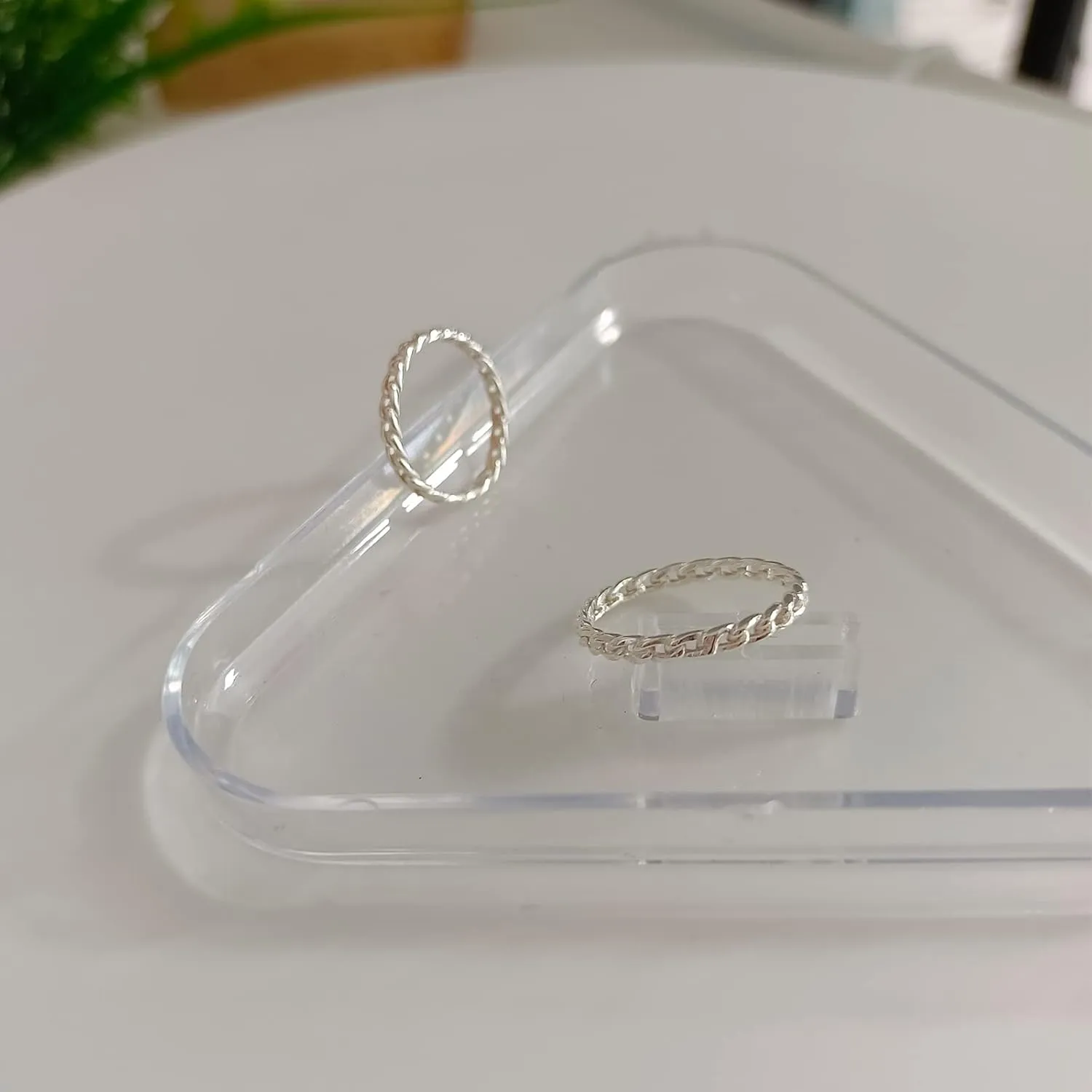 CANDYFANCY 2mm Thin Simple Cuban Chain Link Rings 925 Sterling Silver Filigree Cool Plain Minimalist Middle Finger Thumb Stacking Band Rings