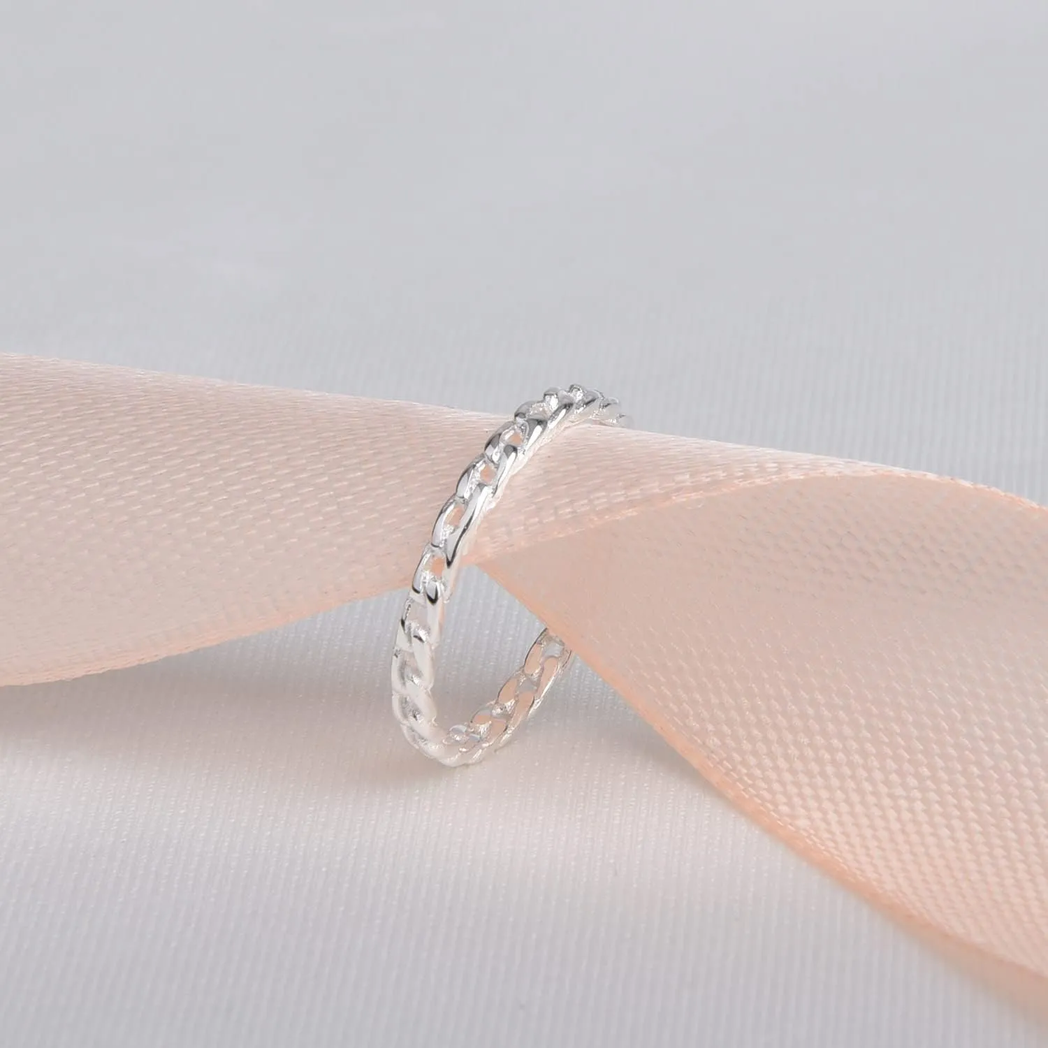 CANDYFANCY 2mm Thin Simple Cuban Chain Link Rings 925 Sterling Silver Filigree Cool Plain Minimalist Middle Finger Thumb Stacking Band Rings
