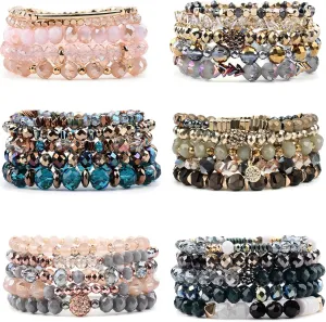 CASDAN 6 Sets Bohemian Stackable Bead Bracelets for Women Stretch Multilayered Bracelet Set Multicolor Boho Jewelry