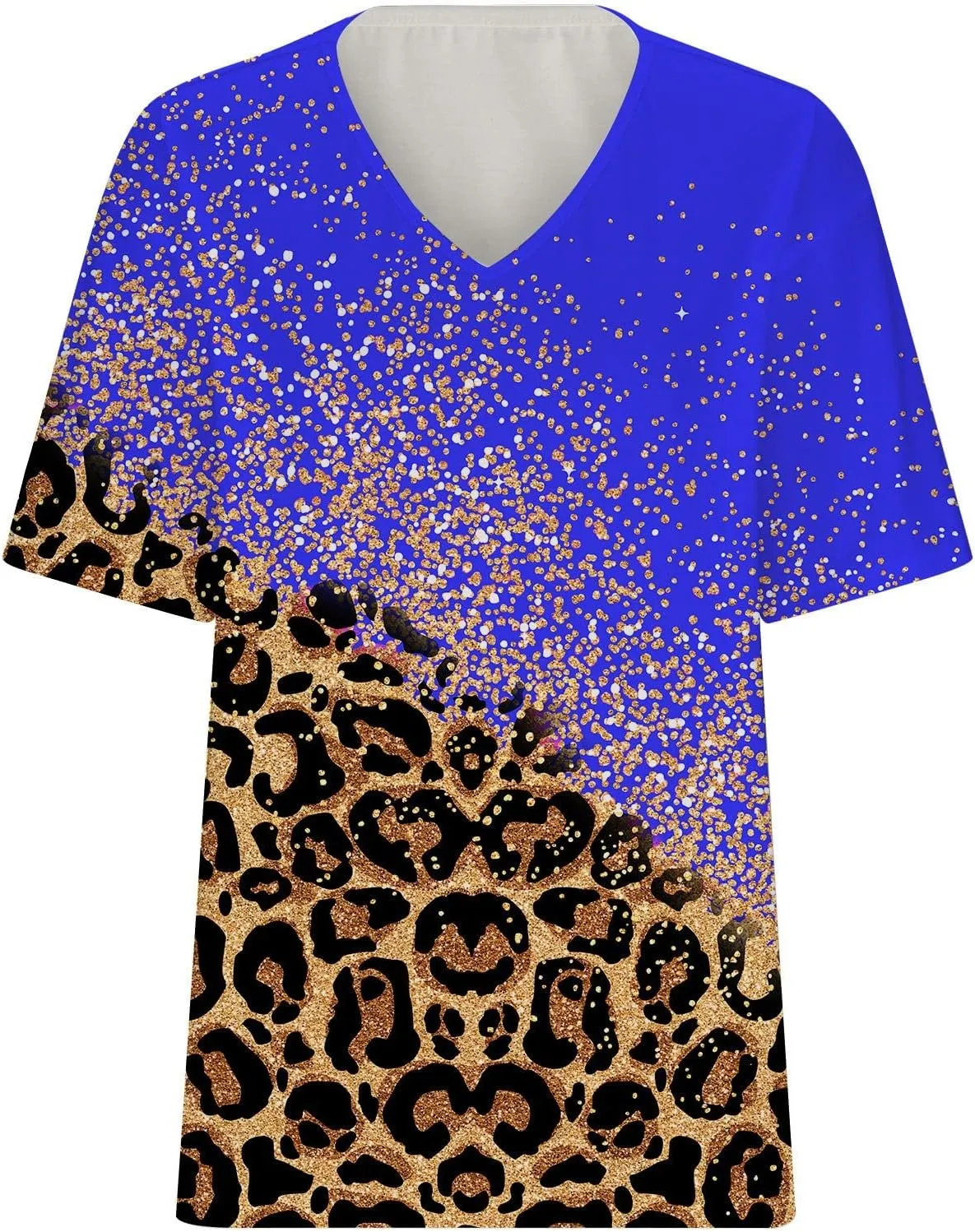 Ceboyel Womens Leopard Print Summer Blouse V Neck Tunic T Shirts Short Sleeve Casual Loose Tee Tops Flowy Ladies Outfits 2023