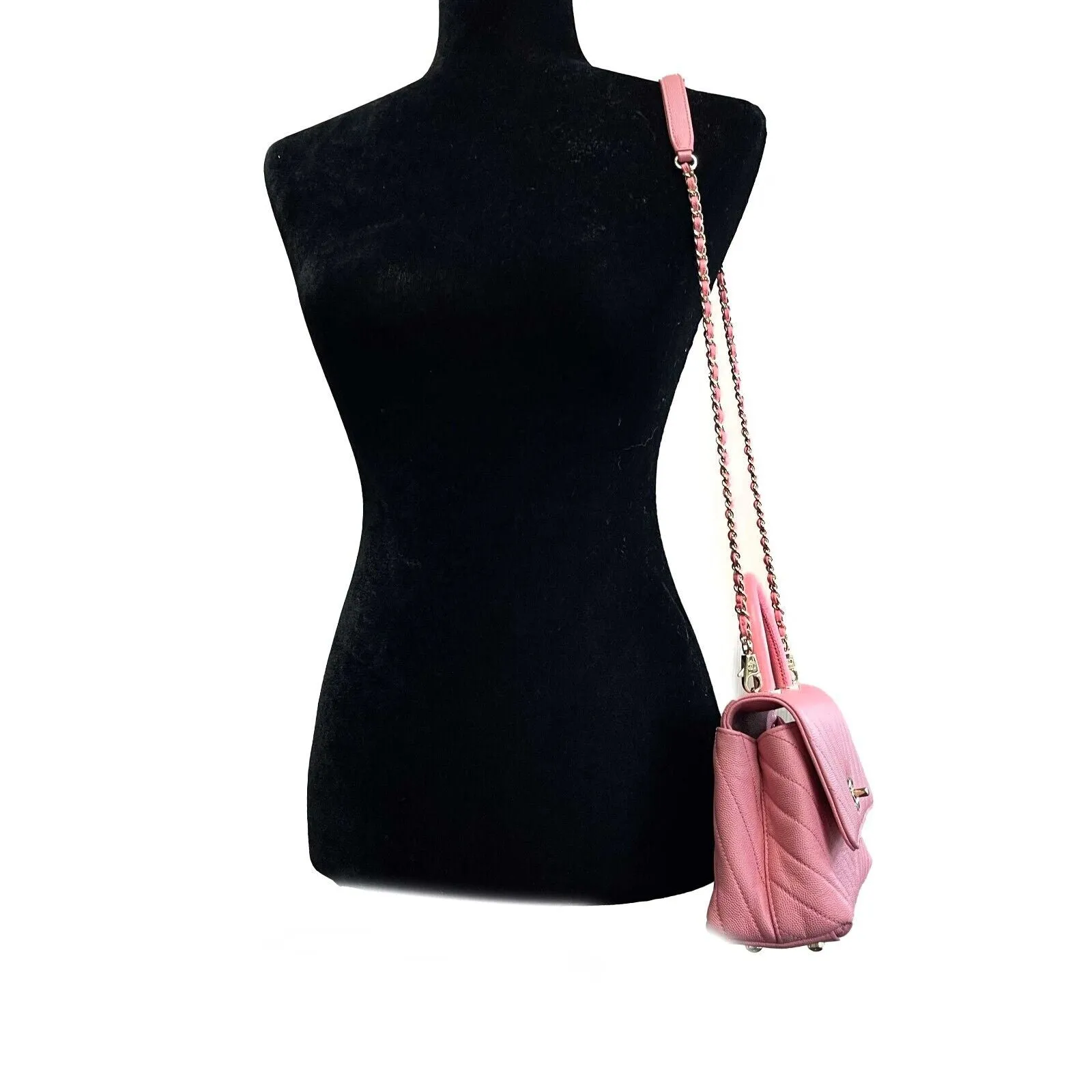 Chanel Mini Coco Top Handle Flap Bag Chevron Caviar Mini Crossbody 2019