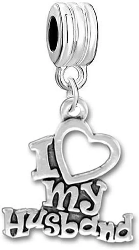 Charm Dangle Bead  "I Love My Husband" Zinc Alloy Charm, Compatible with Snake Chain Bracelets, Fits Most European-Style Bracelets, Hole Size 4.6mm