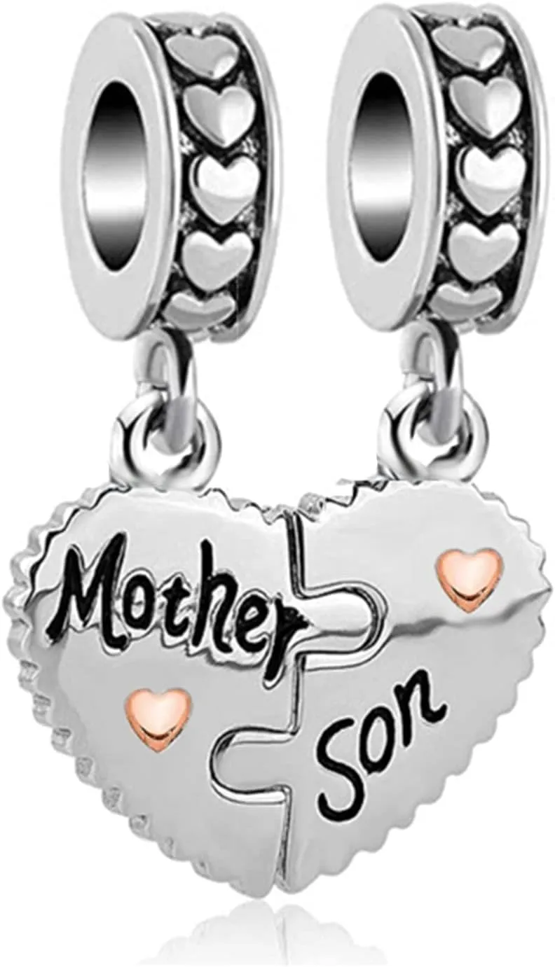 Charm for Bracelets Mother Son Daughter Rose Gold Silver Heart Clear CZ Pendant Charm Bracelets for Mom Dad Grandma Family Love Aunt Cousin