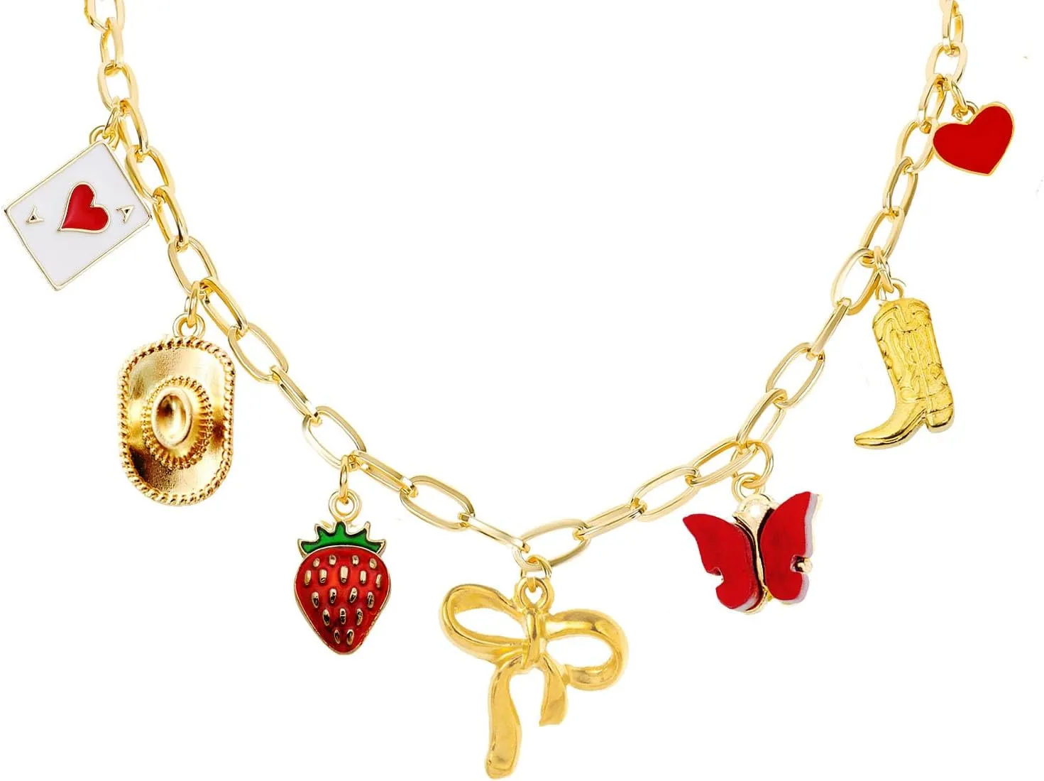 Charm Necklace for Women Cowboy Hat Boot Pendant Necklaces Western Cowgirl Necklace Heart Bow Beach Necklaces for Women Trendy Jewelry