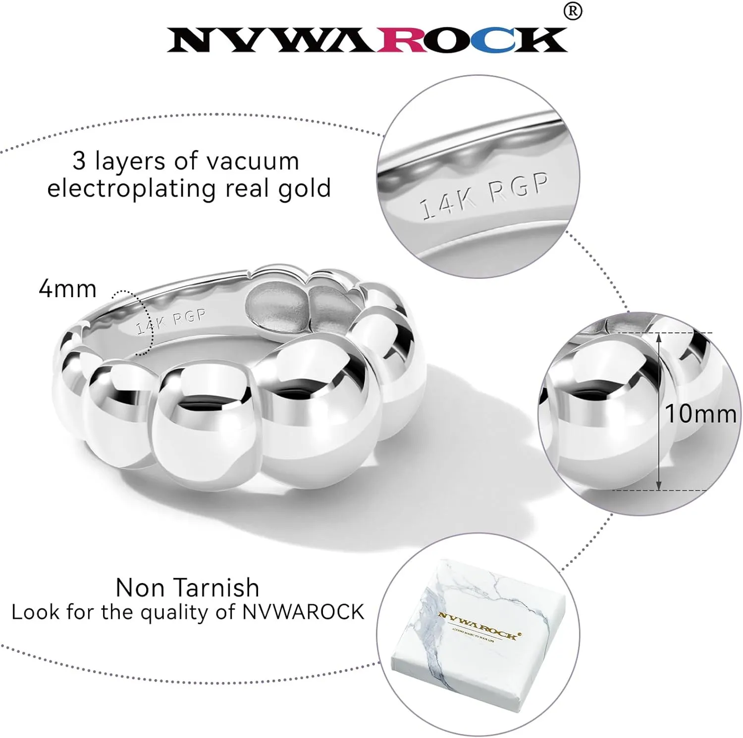 Chunky Dome Rings for Women and Men Cute Fat Puffy Statement Thumb Band High Polished Comfort Bubble Stackable Ring Size 5-10Gold and Silver