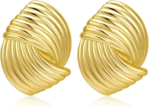 Chunky Gold Earrings Trendy Vintage Gold Shell Geometric Stud Statement Earrings Hypoallergenic Dupes Jewelry for Women Gifts for Her