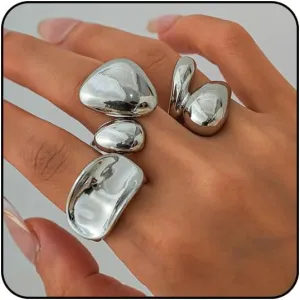 Chunky Gold Rings for Women Non Tarnish Vintage Gold Stackable Ring Thick Statement Silver Rings for Women Chunky Gold Jewelry