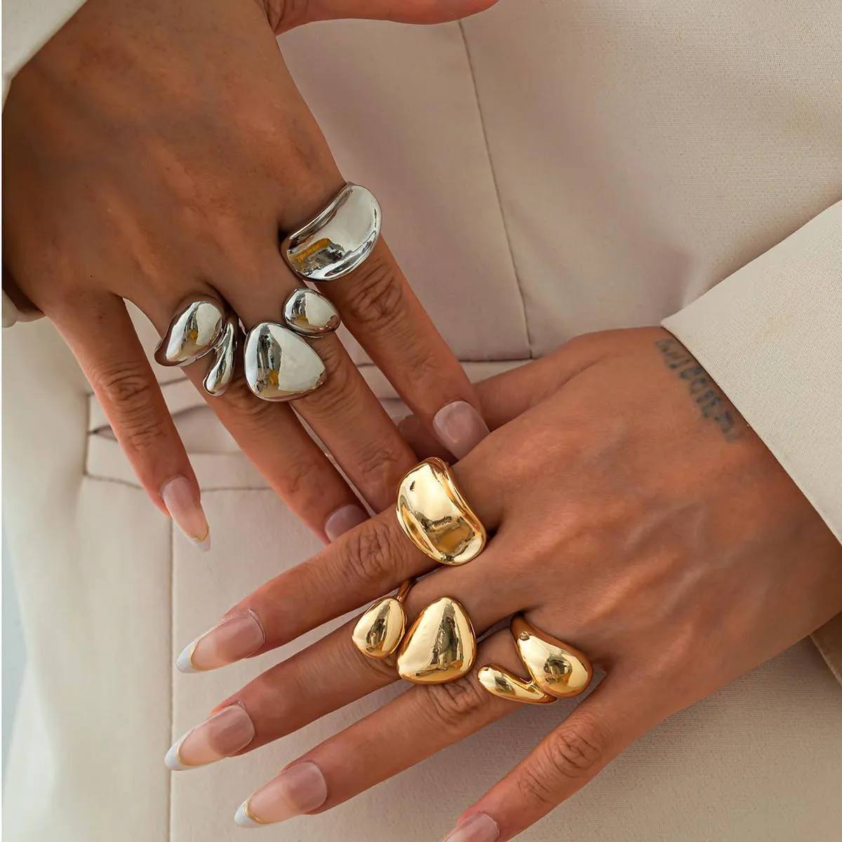 Chunky Gold Rings for Women Non Tarnish Vintage Gold Stackable Ring Thick Statement Silver Rings for Women Chunky Gold Jewelry