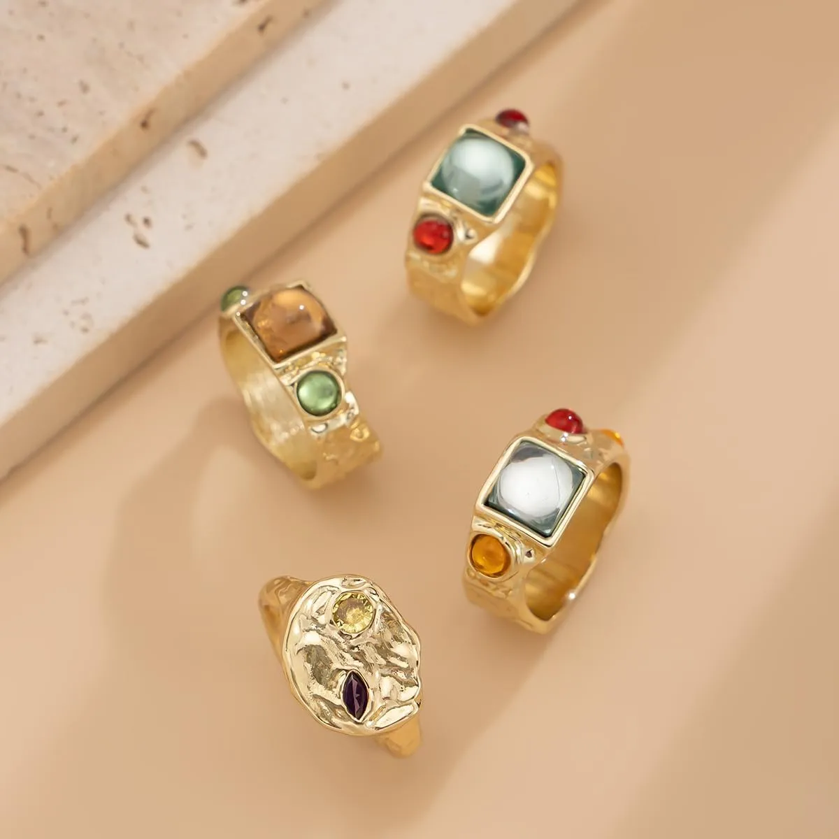 Chunky Knuckle Rings for Women 14K Gold/Silver Plated Crystal Zirconia Ring Set Stacked Opening Adjustable Rings Liquid Irregular Ring Set Prom Jewelry