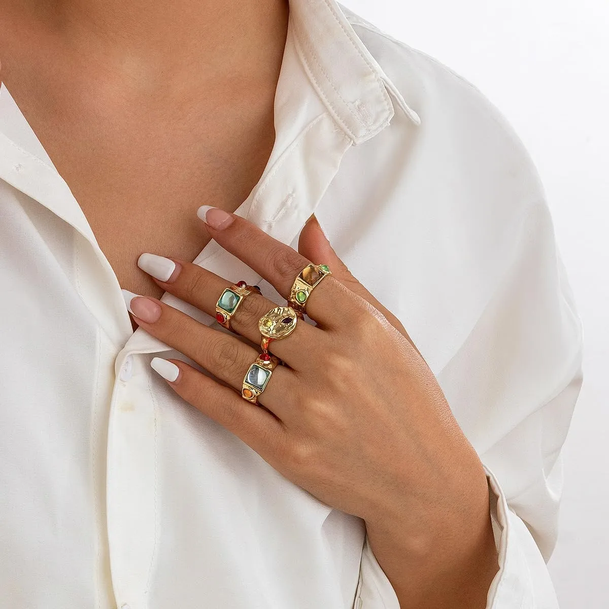 Chunky Knuckle Rings for Women 14K Gold/Silver Plated Crystal Zirconia Ring Set Stacked Opening Adjustable Rings Liquid Irregular Ring Set Prom Jewelry