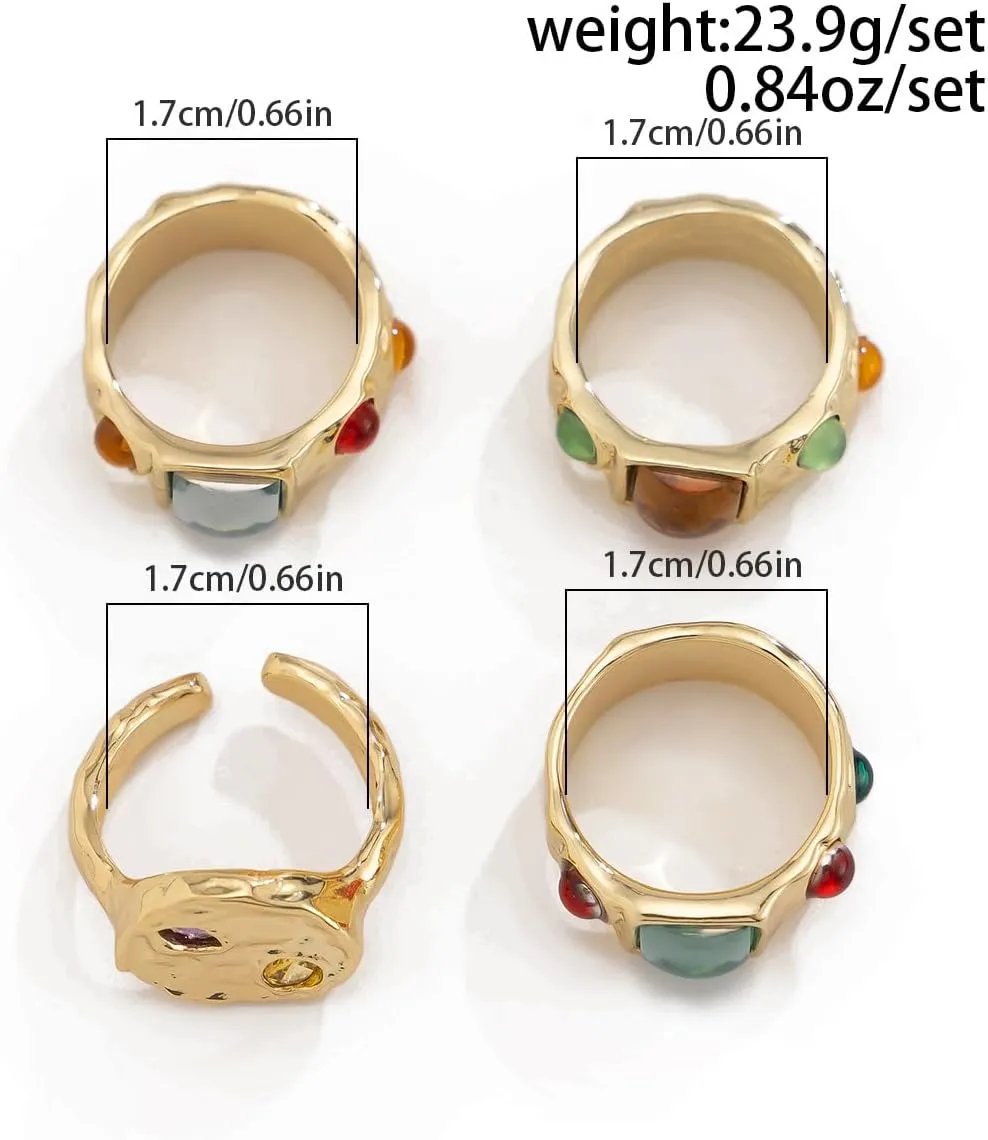 Chunky Knuckle Rings for Women 14K Gold/Silver Plated Crystal Zirconia Ring Set Stacked Opening Adjustable Rings Liquid Irregular Ring Set Prom Jewelry