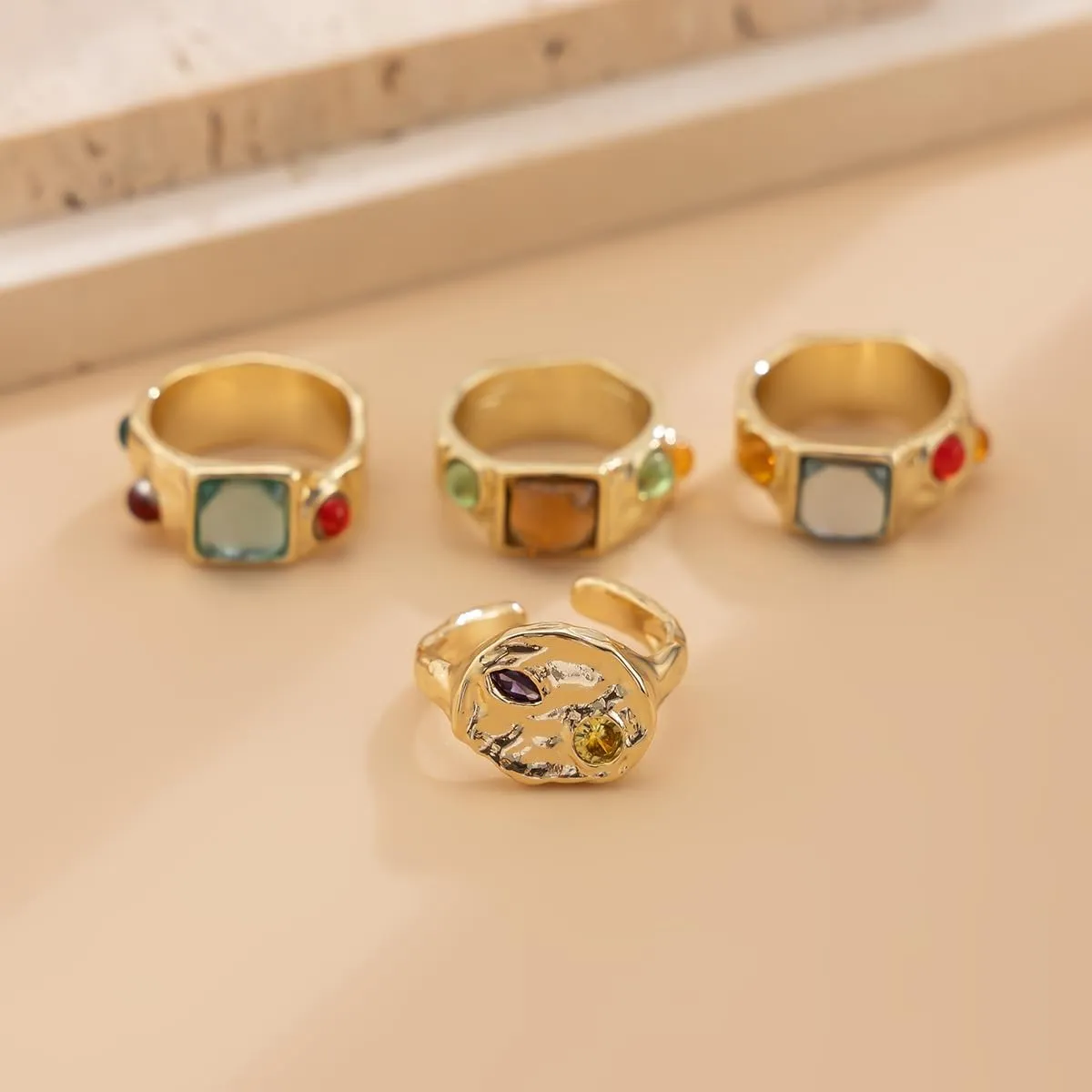 Chunky Knuckle Rings for Women 14K Gold/Silver Plated Crystal Zirconia Ring Set Stacked Opening Adjustable Rings Liquid Irregular Ring Set Prom Jewelry