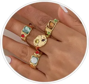 Chunky Knuckle Rings for Women 14K Gold/Silver Plated Crystal Zirconia Ring Set Stacked Opening Adjustable Rings Liquid Irregular Ring Set Prom Jewelry