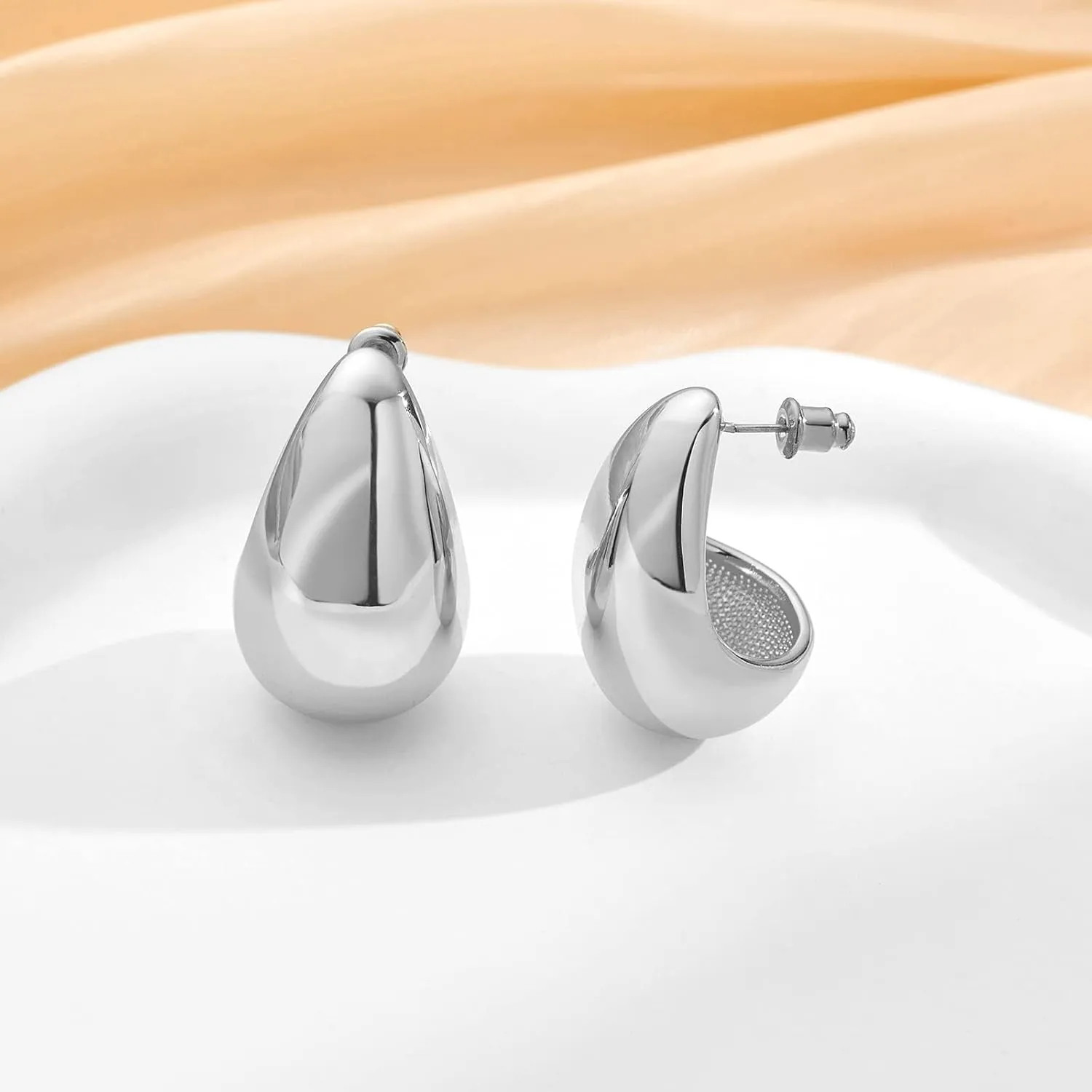 Chunky Thick Teardrop Earrings for Women Gold Hoop Earrings Cut Polished Droplet Earrings