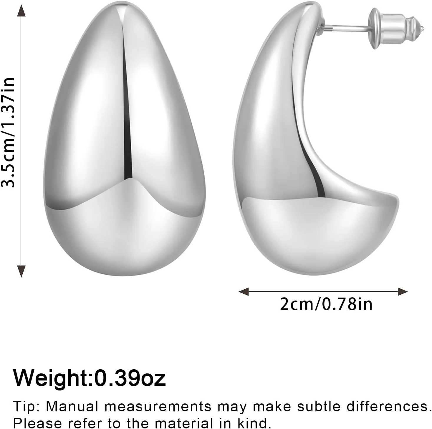 Chunky Thick Teardrop Earrings for Women Gold Hoop Earrings Cut Polished Droplet Earrings
