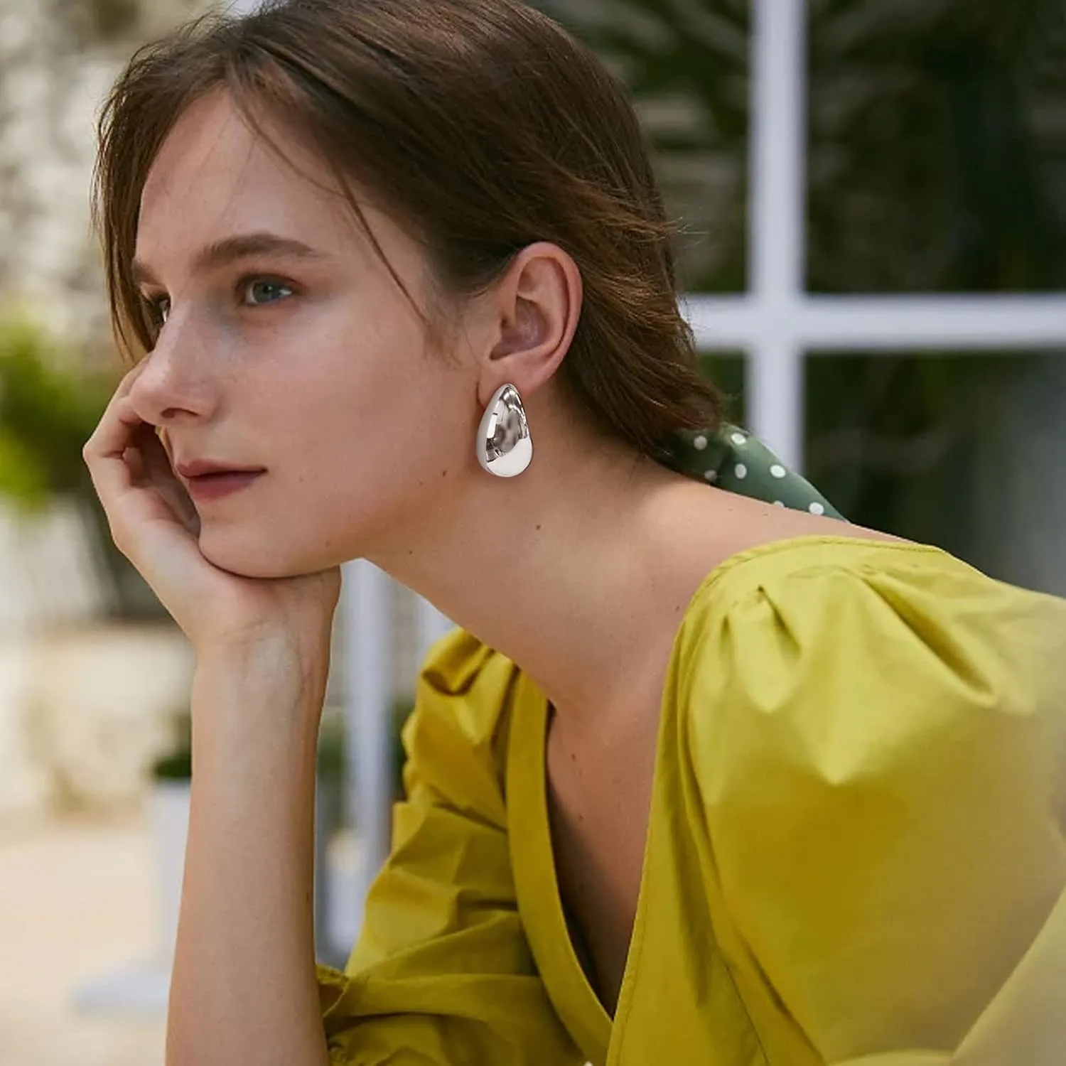 Chunky Thick Teardrop Earrings for Women Gold Hoop Earrings Cut Polished Droplet Earrings